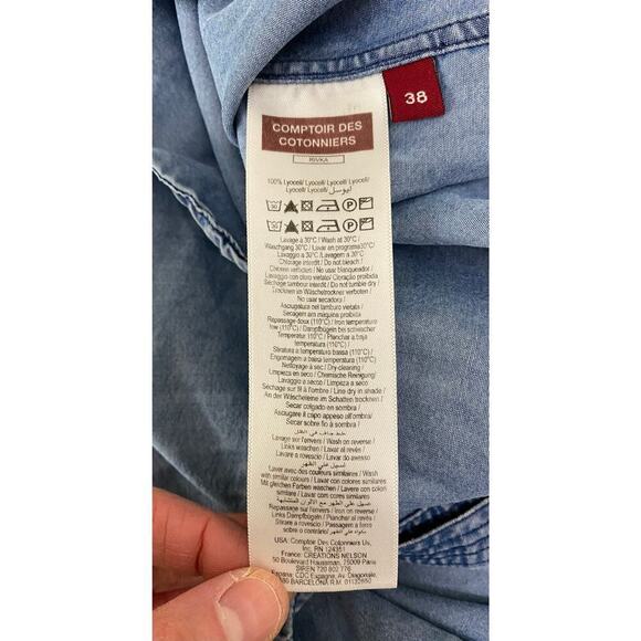 Comptoir Des Cotonniers Women's M Blue Lyocell Pearl Snap Front Shirt - Picture 7 of 9